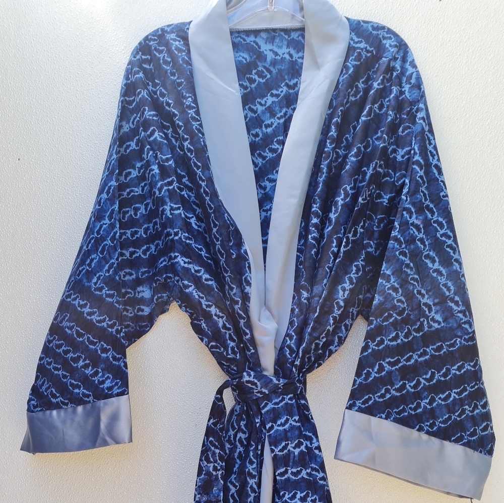 Blue Indigo tye dye  Print Unisex Lounge Robe
